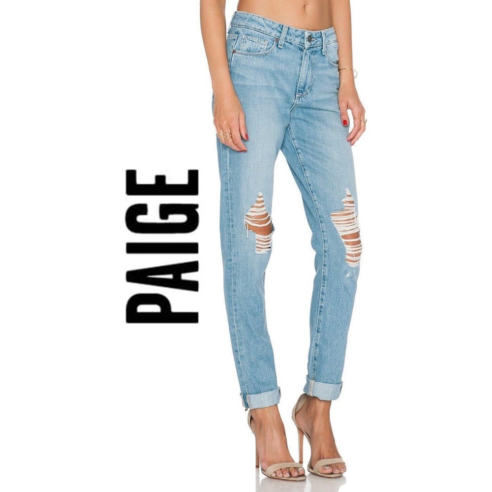 Paige‎ Jeans Callie High Rise Boyfriend Jean in Serena Destructed Wash.